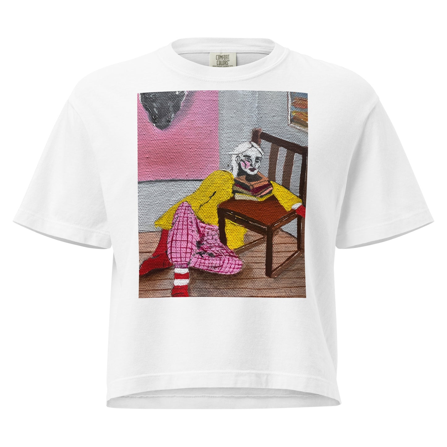 Cotton t-shirt with feminist woman and books art – Ana Sneeringer
