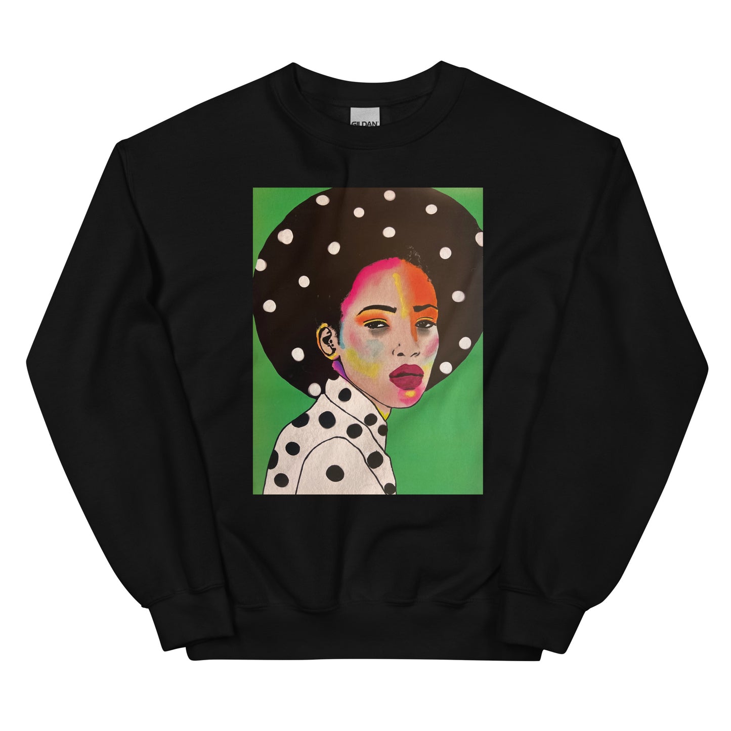 Love Portrait Sweatshirt showcasing woman's face with 'Love' text design