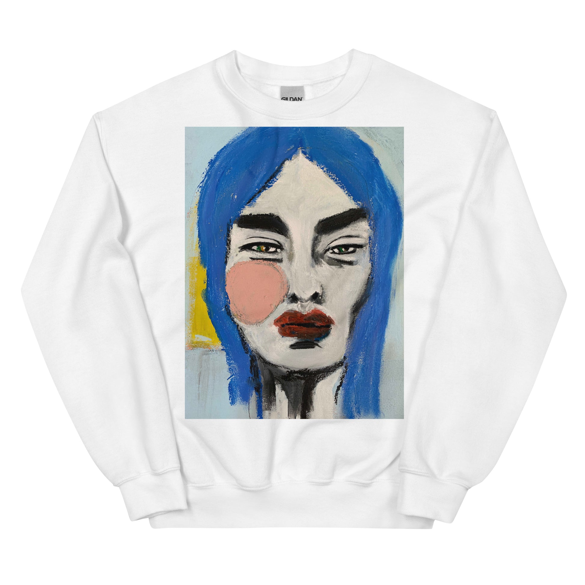 Travel Portrait Sweatshirt showcasing dreamy woman's face design